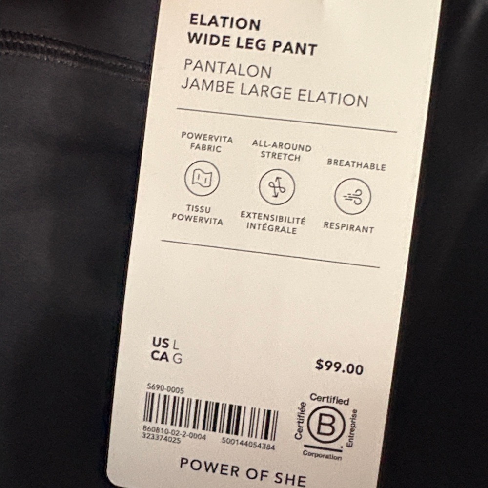 NWT Athleta Elation Wide Leg Black Pant Sz Large. - Picture 6 of 9